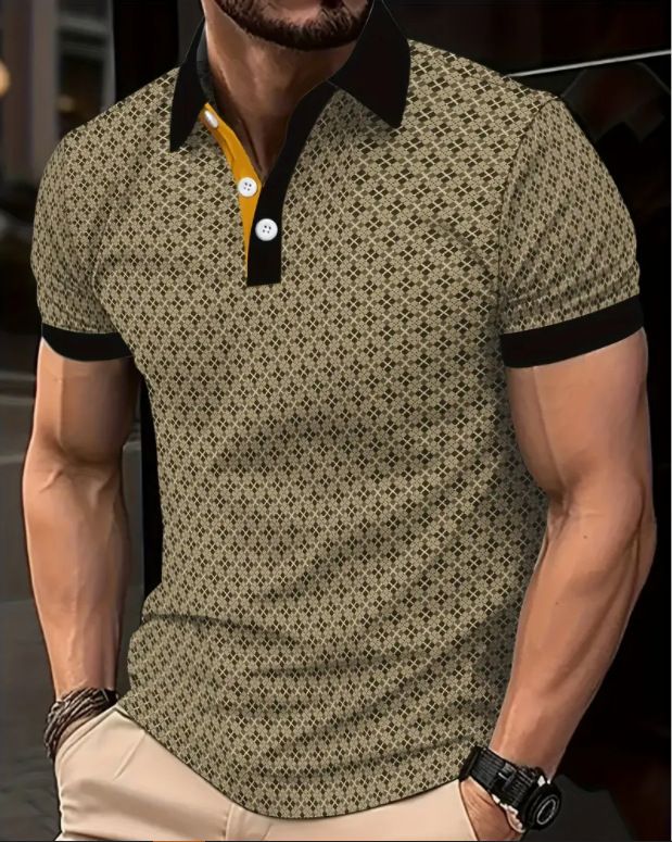 Men's Clothing Daily Casual Men's Short Sleeved Polo Shirt Fashionable 3d Printed Lapel Polo Suit Men's Clothing_viptrois.com