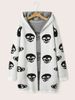 Unisex Gothic Skull Jacquard Hooded Cardigan – Oversized Long Knit Sweater (Black/White/Red, M-XL)_viptrois.com