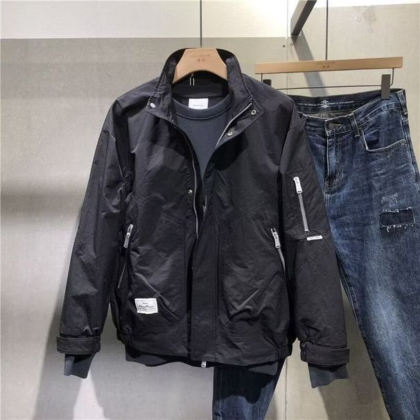 2025 Spring New Simple Stand-up Collar Casual Jacket Korean Version Of Ruffian Handsome Youth Green Zipper Jacket Tooling Trend_viptrois.com