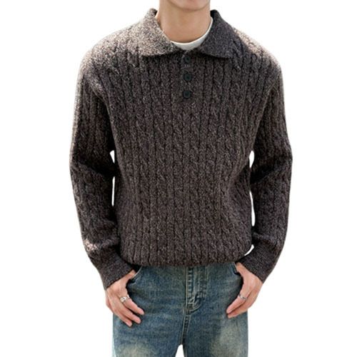 Classic Cable-Knit Polo Sweater – Business Casual Men's Knitwear – Old Money Style & Breathable Polyester_viptrois.com