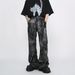 Men's Clothing High Street Washed Zipper Retro Jeans Spring And Summer Design Flared Paint Tie Dye Pants_viptrois.com
