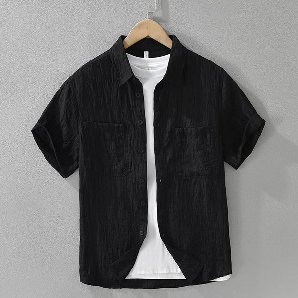 Retro Solid Color Short Sleeved Shirt For Men, Fashionable And Versatile, Artistic And Casual Loose Top_viptrois.com