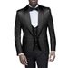 Men's suit green fruit collar solid color large size suit three-piece slim groom wedding suit_viptrois.com
