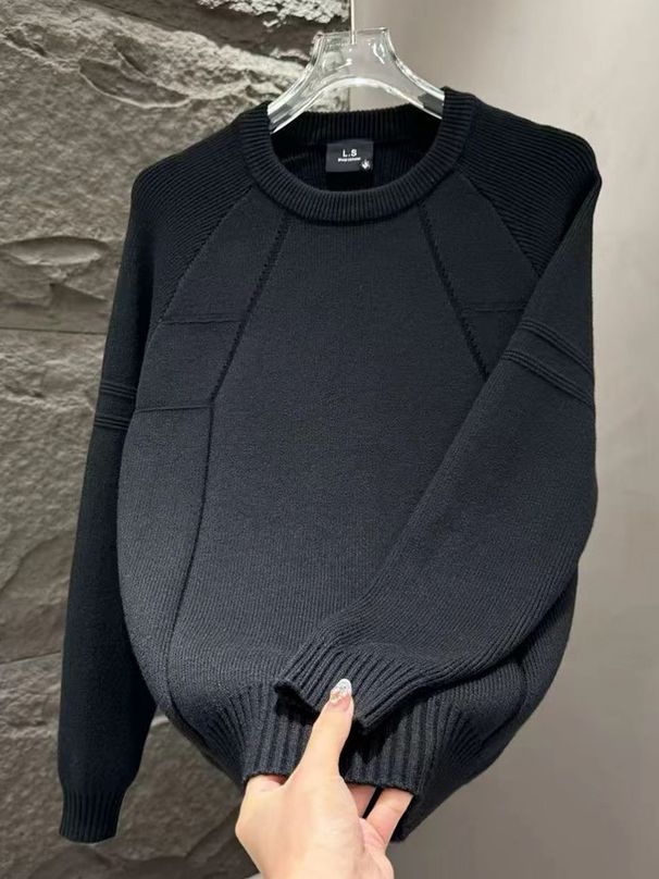 Men's Round Neck Knit Sweater – Korean-Inspired Casual Pullover For Autumn & Winter_viptrois.com