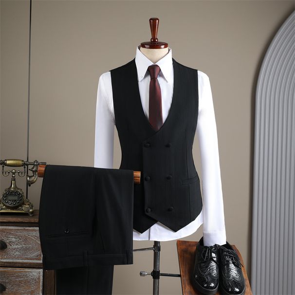 Men's Clothing Premium Double-Breasted Striped Suit Set - Formal & Casual Wedding Tuxedo, Business Blazer With Vest Options (Brown, Navy, Black)_viptrois.com