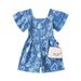 Mother & Kids INS Girls Summer Denim Print Jumpsuit Love Pattern Jumpsuit_viptrois.com