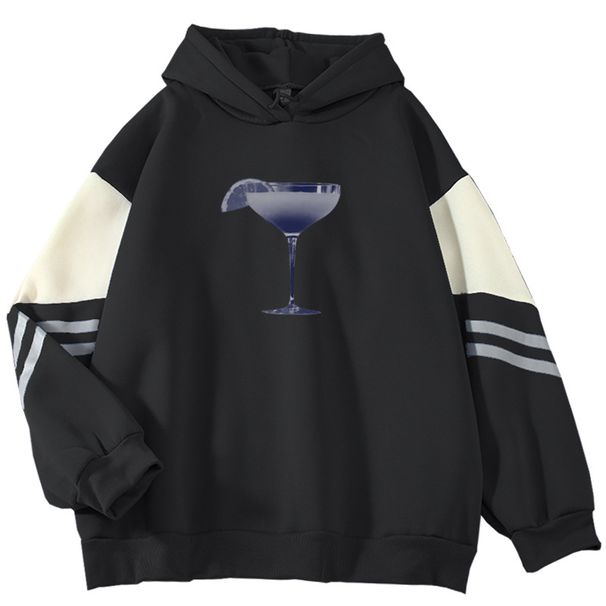 American Style Color Block Sweatshirt For Men, Loose Fit, Niche Design With Wine Glass Print, Pullover Outerwear, Cool_viptrois.com