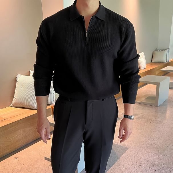 Men's Slim Fit Polo Collar Half-Zip Knit Sweater - Breathable Stretchable Business Casual Pullover For Youth & Adults_viptrois.com