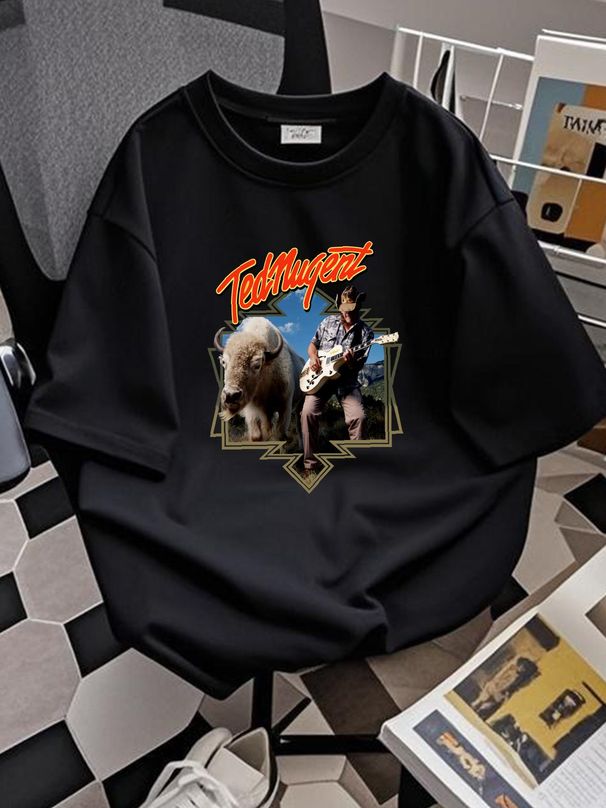 TED NUGENT TShirt Black Cotton Men T-shirt HOT Stretched Homme Summer Streetwear Comfortable Graphic Soft Fashion Slightly Versatile_viptrois.com