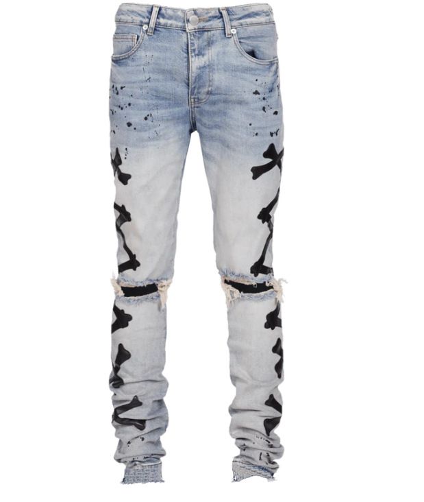 Men's Clothing Ripped Print Stretch Jeans Bone Print Trend New Style One Piece Replacement_viptrois.com