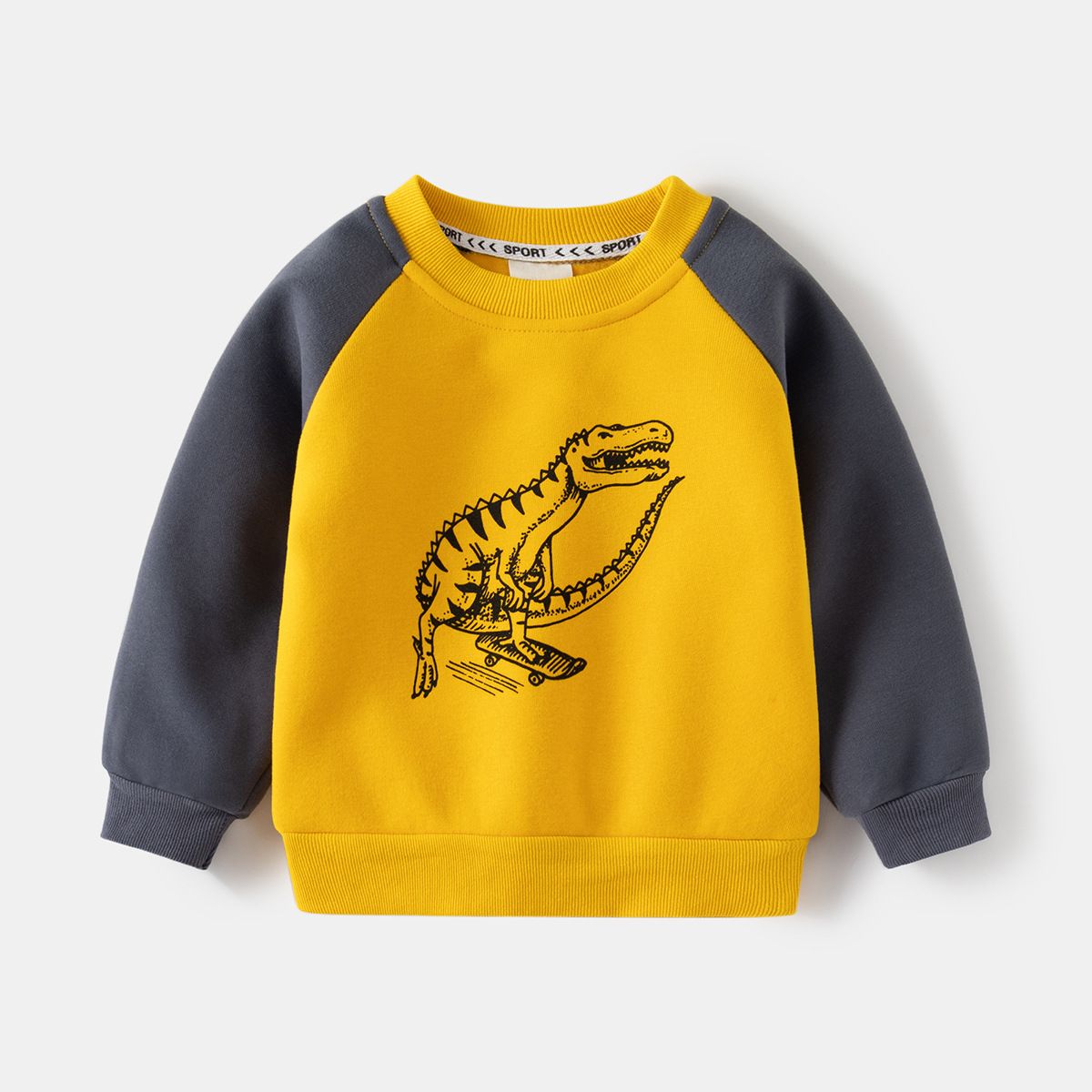 XUANMU New Designer Children's Clothing Solid Color Dinosaur Printing Plus Fleece Hoodie Children's Pullover Boy Girl Clothes XB115_viptrois.com