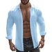 Men's Clothing Fashion New Men's Casual Solid Color Cotton And Linen Shirts With High Elasticity And Comfort Suitable_viptrois.com