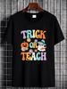 Halloween Trick Or Teach Pumpkin Ghost Teacher Men Women T-Shirt Fashion Graphic Designer Clothes Comfortable Women Streetwear Top For Everyday Wear Summer Breathable Versatile Slightly Unisex Soft Print Round Neck Short Sleeve Casual Female_viptrois.com