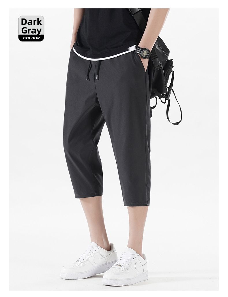 Men's Cooling Quick-Dry Shorts, Summer Ice Silk Fabric Loose Fit Straight Leg Mid-Calf Breathable Casual Shorts For Outdoor & Home_viptrois.com