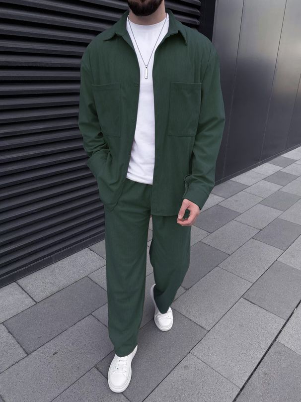 Spring and Autumn European and American men's corduroy long sleeved jacket, casual pants, two pieces_viptrois.com