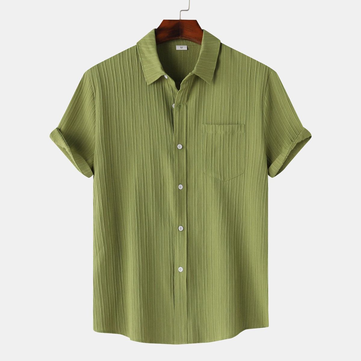 Goods 2024 Summer New Solid Color Lapel Short Sleeved Shirt Men's_viptrois.com