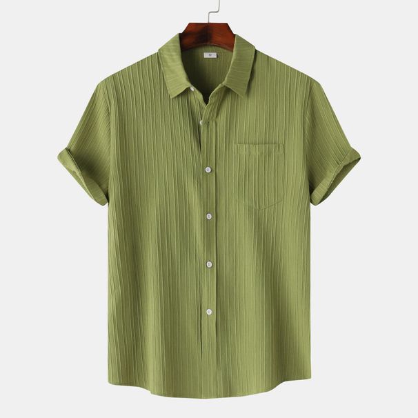 Goods 2024 Summer New Solid Color Lapel Short Sleeved Shirt Men's_viptrois.com