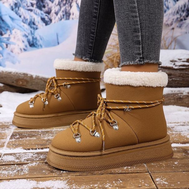 Women's Winter Snow Boots With Cross Strap Design, Thick Fur Lined, Non-Slip Rubber Sole, Short Shaft, Comfortable (Black, Beige, Camel)_viptrois.com
