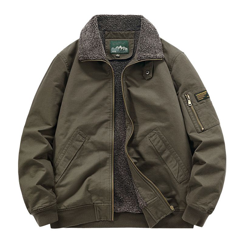 Men's Clothing Men's Winter Warm High End Men's Fashion Plus Velvet Pilot Jacket Outerwear Lambskin Workwear Cotton Outerwear_viptrois.com