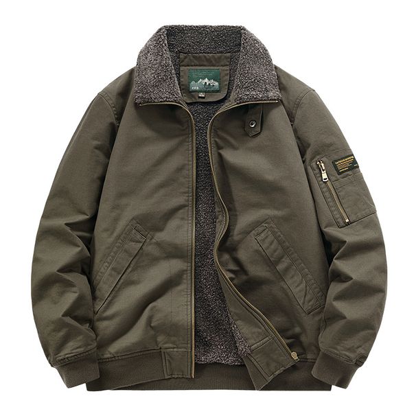 Men's Clothing Men's Winter Warm High End Men's Fashion Plus Velvet Pilot Jacket Outerwear Lambskin Workwear Cotton Outerwear_viptrois.com