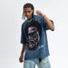 American Style Trendy Brand Blue Pattern Washed Vintage Head Print Short Sleeve T-Shirt Unisex Pure Cotton Loose_viptrois.com