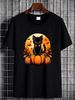 Retro Black Cat Pumpkin Halloween Costume Fall Autumn Season T-Shirt Fashion Summer Stretched Soft Women Top Graphic Tees Comfortable Female Slightly Top For Everyday Wear Print Round Neck Short Sleeve Graphic Women Designer Clothes_viptrois.com
