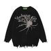 Unisex Oversized Letter Embroidery Distressed Knit Sweater - Breathable Cotton Blend, Drop Shoulder, Streetwear Style (Multiple Colors & Patterns_viptrois.com