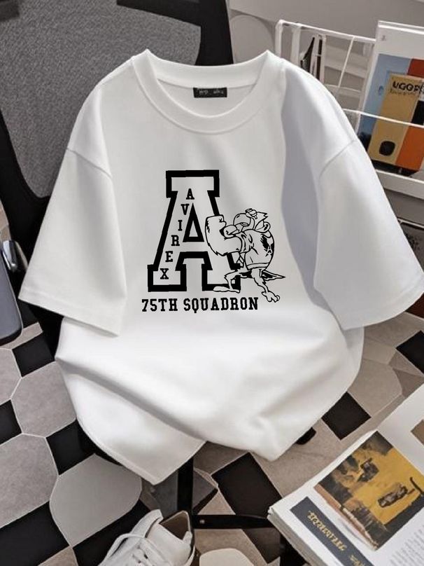 Avirex 75th Squadron Designer Distressed Soft Gray Tee T-Shirt Size L Large Streetwear Graphic Designer Clothes Versatile Casual Fashion_viptrois.com