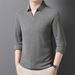 Scissor Collar Long Sleeve T-Shirt Men, Spring And Autumn New Simple Versatile Solid Color Polo Shirt Top For Men_viptrois.com