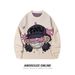 YWFG Original Cartoon Print Crewneck Sweater Men's Hip Hop Loose Fit Knit Pullover Unisex Streetwear Casual Top_viptrois.com