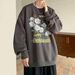 Camellia Print Hoodie Men's Retro Autumn Loose Jacket Round Neck Top_viptrois.com
