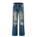 Men's Clothing High Street Ripped Jeans Straight Leg Piled Up Flared Trousers_viptrois.com