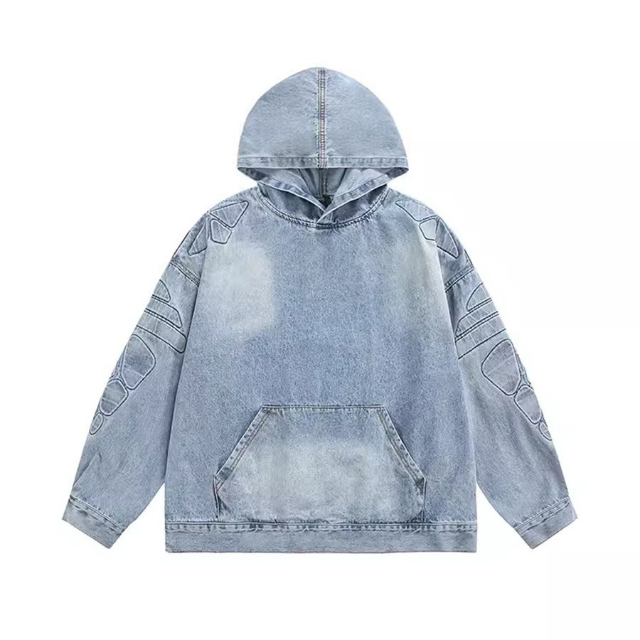 Men's Clothing retro hooded denim sweatshirt for men spring and autumn high street heavy distressed loose fashion boys pullover jacket_viptrois.com