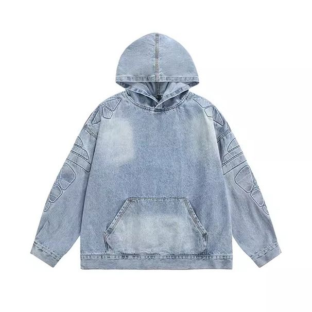 Men's Clothing retro hooded denim sweatshirt for men spring and autumn high street heavy distressed loose fashion boys pullover jacket_viptrois.com