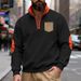 Men's Heavyweight Fleece Zip-Up Hoodie - Winter Stand Collar Pullover With Contrast Patch & Zippered Pockets, Wrinkle-Free_viptrois.com