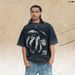 American High Street Printed Short-sleeve T-shirt For Men, Summer Loose Fit, Washed And Distressed, Round Neck_viptrois.com