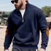 Men's Heavyweight Fleece Zip-Up Patchwork Henley Collar Long Sleeve Casual Shirt – Solid Color, Relaxed Fit, Winter Warmth_viptrois.com