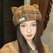 Plaid Cat Ear Beret For Women, Spring And Autumn, Face Slimming, Versatile Woolen Artist Hat, Warm Pumpkin Hat_viptrois.com