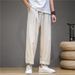 Men's Clothing Linen Pants Breathable Loose Fit Casual Trousers For Summer Straight Leg Comfortable Elastic Waistband - Multiple Colors & Sizes_viptrois.com