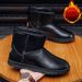 SHLIANG Men's Winter Thickened Fleece Lined Leather Surface Slip-On Snow Boots Outdoor Sports Bread Shoe Large Size Rubber Sole X0087_viptrois.com
