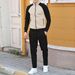 Men's Clothing Fashion Color-Block Stand Collar Jacket Pants Set Casual Sportswear(Caramel, Grey, Khaki, White) | Lightweight Polyester | S-XXXL_viptrois.com