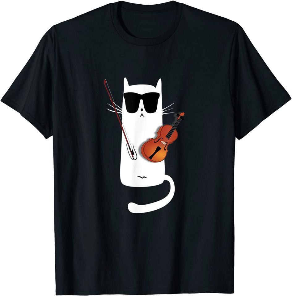 Cat Wearing Sunglasses Playing Violin Funny T-Shirt Mens Womens Tees Top Classic T-Shirt Mens Womens Tees Top_viptrois.com