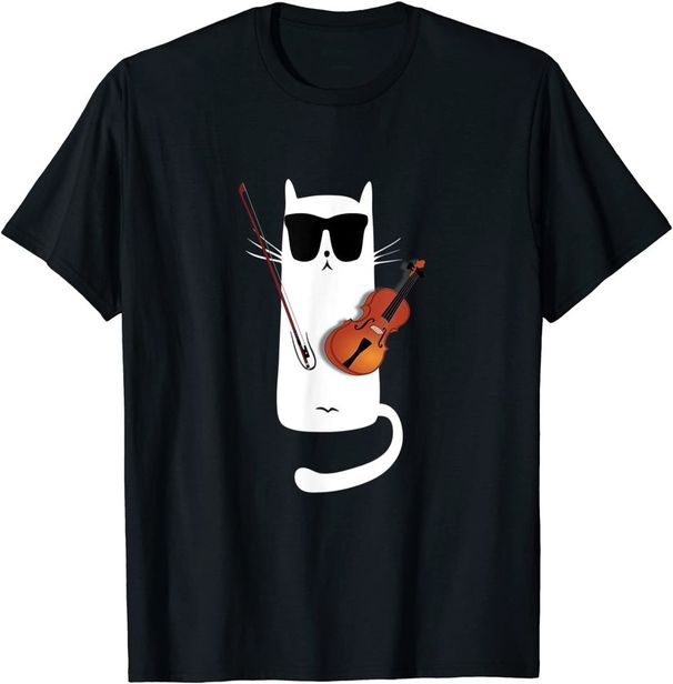 Cat Wearing Sunglasses Playing Violin Funny T-Shirt Mens Womens Tees Top Classic T-Shirt Mens Womens Tees Top_viptrois.com