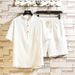 Men's Clothing Style Trend Sports Leisure Suit Solid Color Cotton And Linen Korean Version Stand Collar Short Sleeve T Shirt Two Piece Suit_viptrois.com