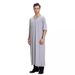 Men's Thobe – 7/4 Sleeve V-Neck Long Robe, Breathable Polyester, Modest & Comfortable (Sizes M-XL, White/Gray)_viptrois.com