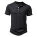 2024 Summer New Men's Bamboo Knot Henry Button Casual Solid Color Slim Fit Short Sleeve T-Shirt_viptrois.com