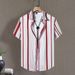 Men's Stylish 3D Digital Print Short Sleeve Shirt, Trendy Striped Casual Shirt For Summer, Comfortable & Breathable Fabric _viptrois.com