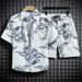 shope Casual Short Sleeve Floral Shirt Loose Fit Men's Summer Sanya Beachwear Couple Shorts Matching Two-Piece Set_viptrois.com