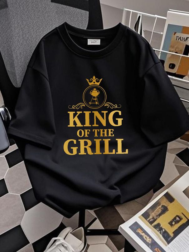 King Of The Grill Barbecue Fun Shirt Grill Cooking T-Shirt 100% Cotton S-5XL Comfortable Streetwear Graphic Homme Breathable Versatile Casual_viptrois.com