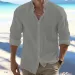 Long Sleeve Cotton Linen Summer Hot Sale Beach Style Shirts Solid Color Casual Versatile Stand Collar Shirt Men's Top_viptrois.com